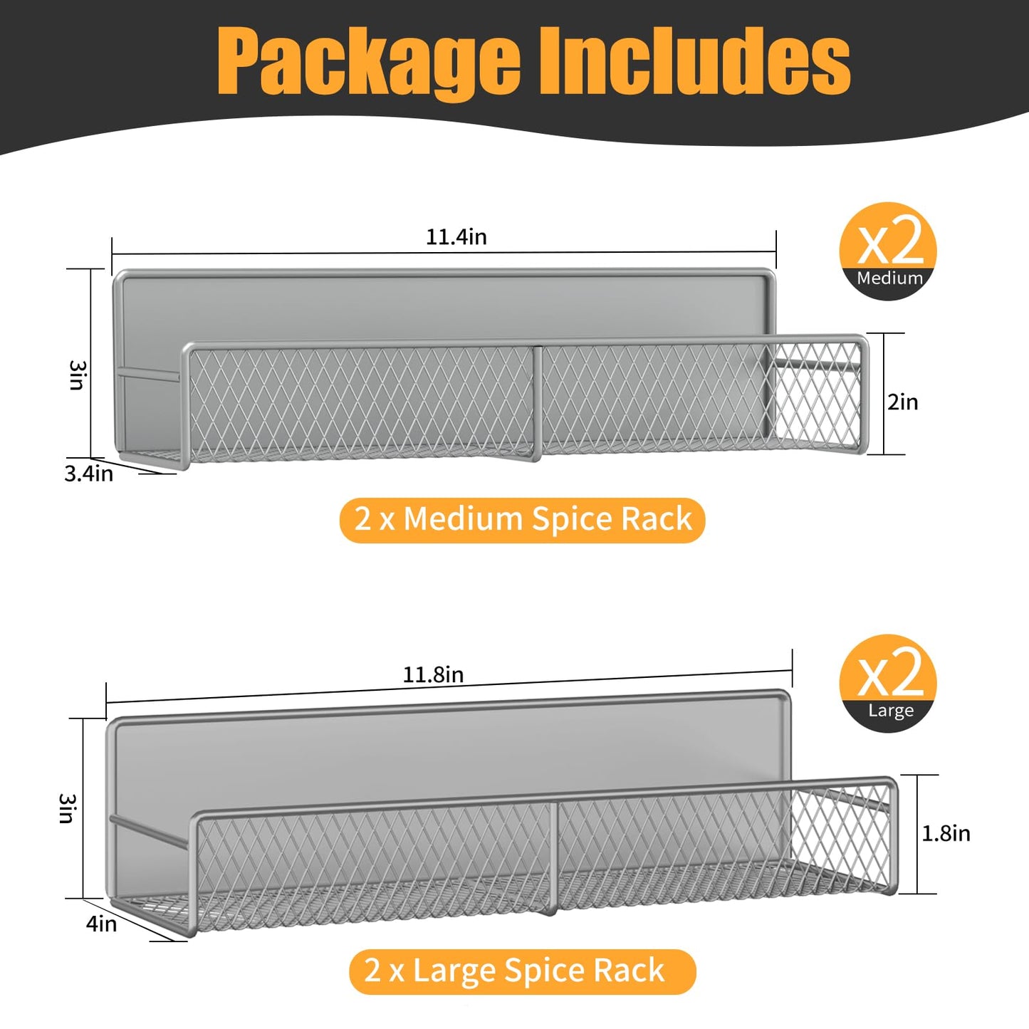 Magnetic Spice Rack for Refrigerator, 6 Pack 100% Metal Strong Magnet Shelf, Space Saving Spice Organizer, Home Kitchen Laundry Room Storage Organization W/ Paper Towel Holder, Utensils Racks (Grey)