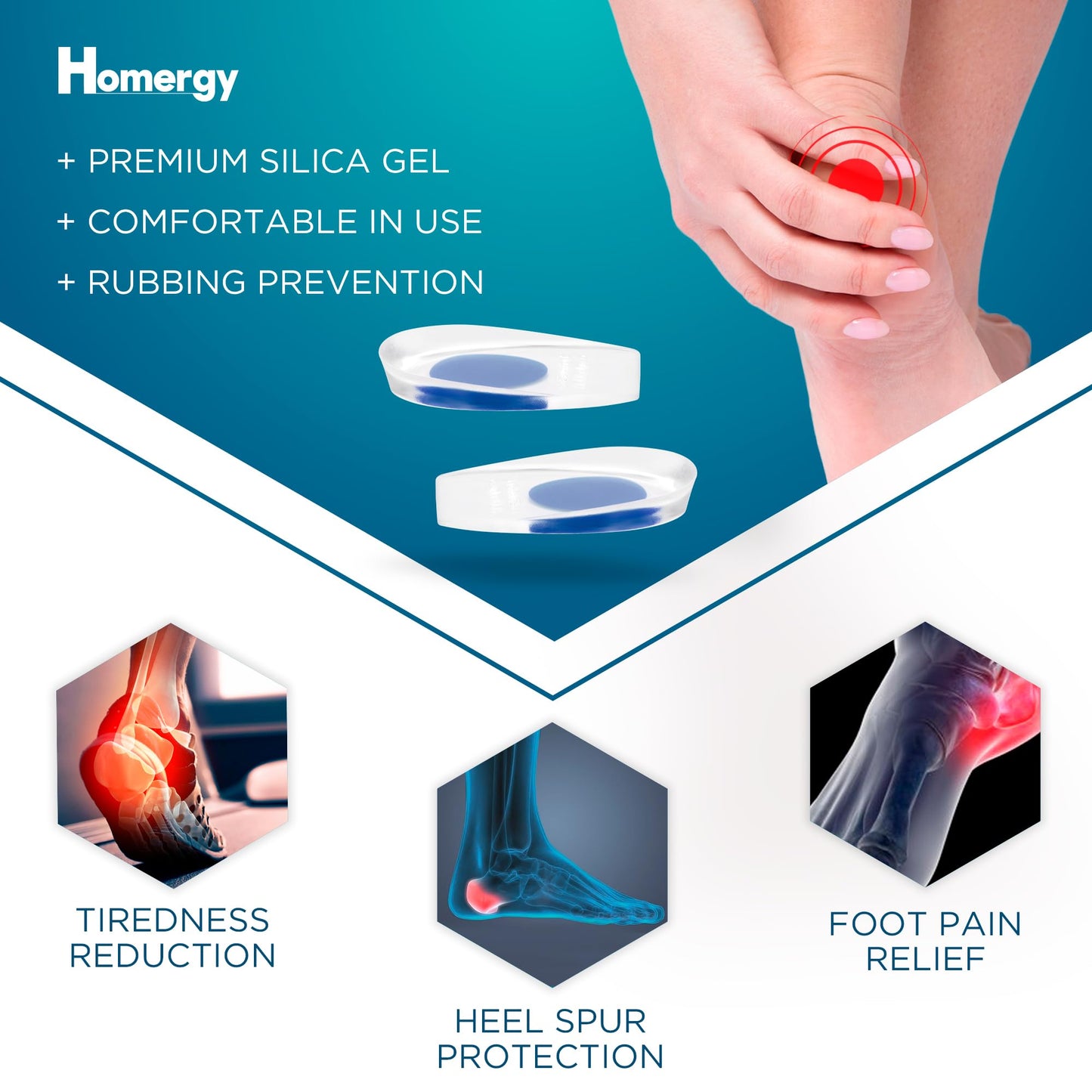 Heel Cups for Achilles Tendonitis & Plantar Fasciitis - 2 Pack Gel Shoe Inserts for Heel Pain Relief, Arch Support, for Women & Men