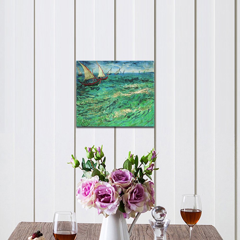 Wieco Art Sailing Boats Large Modern Gallery Wrapped Seascape Giclee Canvas Prints of Van Gogh Famous Oil Paintings Reproduction Pictures on Canvas Wall Art for Living Room Bedroom Home Decorations