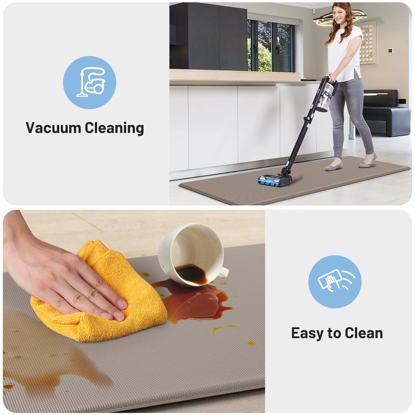 StepLively Kitchen Mat, 2 PCS Kitchen Rugs, Cushioned Kitchen Mats for Floor, Anti Fatigue Kitchen Rug Set, Non-Skid Standing Mat for Kitchen, Office, Sink, 17.3"×30"+17.3"×47", Khaki
