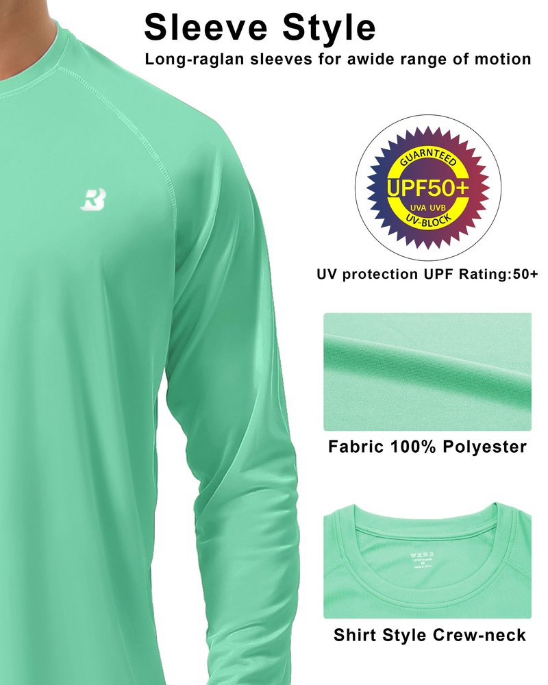 Roadbox Mens UPF 50+ Long Sleeve SPF Diving Rash Guard UV Sun Protection Shirts for Outdoor Fishing Hiking Swimming Running Green