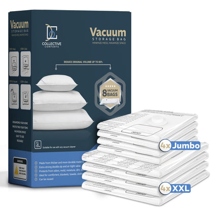 8 pack XXL Jumbo Vacuum Storage Bags - Vacuum Seal Bags for Clothing, Bedding, Blankets - Storage And Organization – Space Saver Vacuum Storage Bags - 4XXL (47x35in) + 4Jumbo (39.5x31.5in)