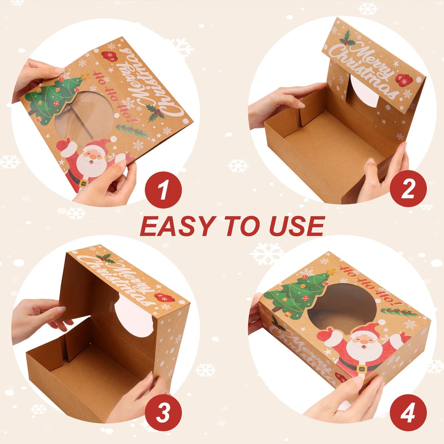 CHOUNYEE 24 Pack Christmas Cookie Boxes - 8.25"x6"x2.75" Brown Kraft Bakery Box with Window for Holiday Treats, Gift Exchange Box for Baked Goods, Cookie Tins with Lids for Gift Giving