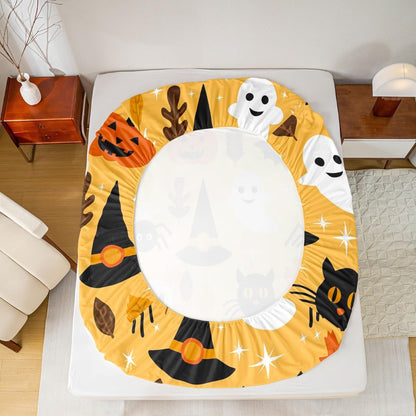 Erosebridal Halloween Fitted Sheet Twin Cartoon Pumpkin Sheet Set Lantern Bedding Ghost Bed Cover for Kids Boys Girls Bedroom Decor 2 Pcs Bedding Set (1 Fitted Sheet 1 Pillow Case) Orange