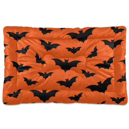 Mazeann Happy Halloween Dog Bed Mat for Large Dog Puppy Cat Kitten, Halloween Bats Pattern Ultra Soft Pet Bed Mattress for Crate with Anti-Slip Washable, Orange, 24 x 36 Inches