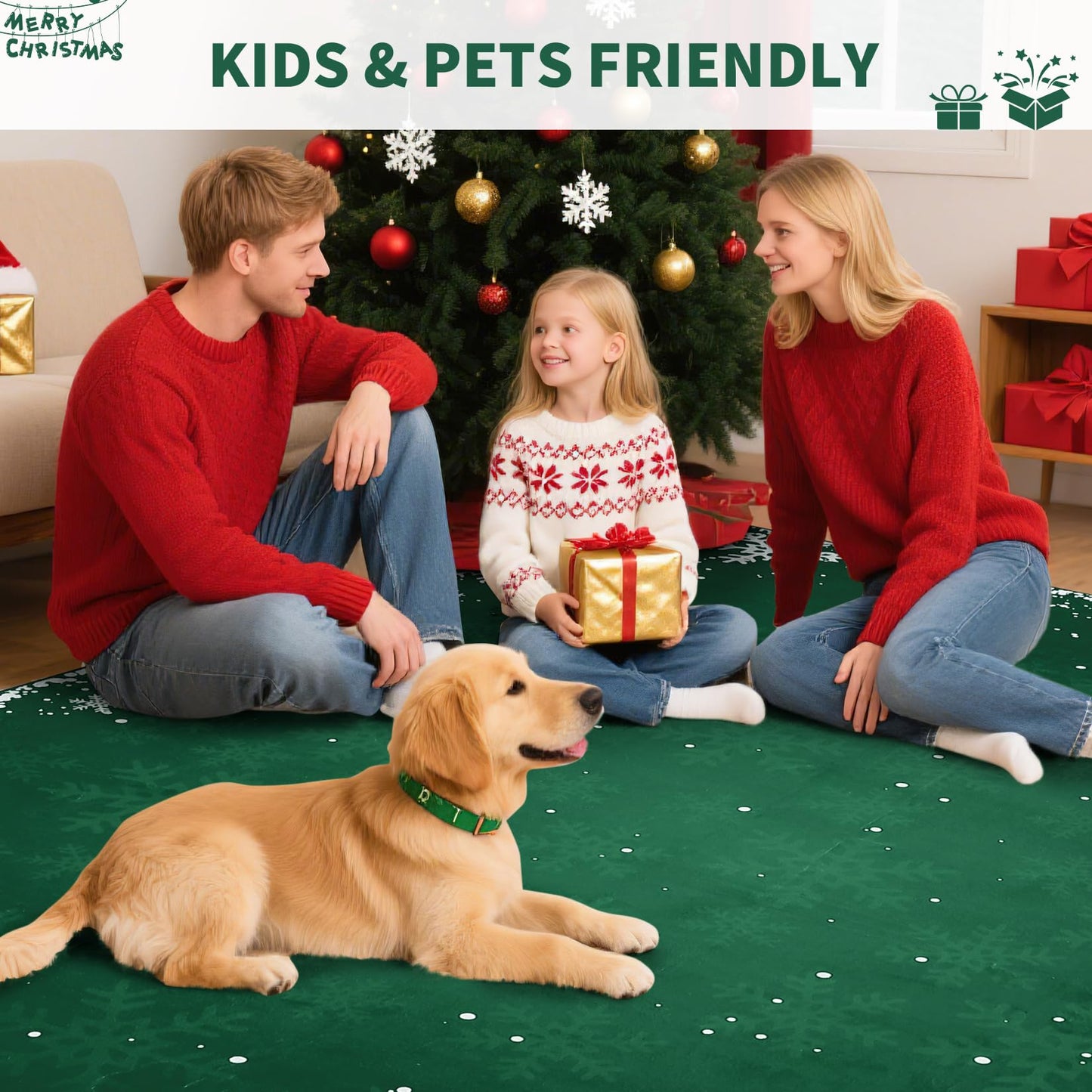 Christmas Bedroom Area Rug 4x6 Indoor Xmas Area Rugs Non-Slip Low Pile Christmas Decorative Area Rug Boho Snowflake Throw Carpet Washable Rugs for Bedroom Living Room Kitchen Nursery, Green
