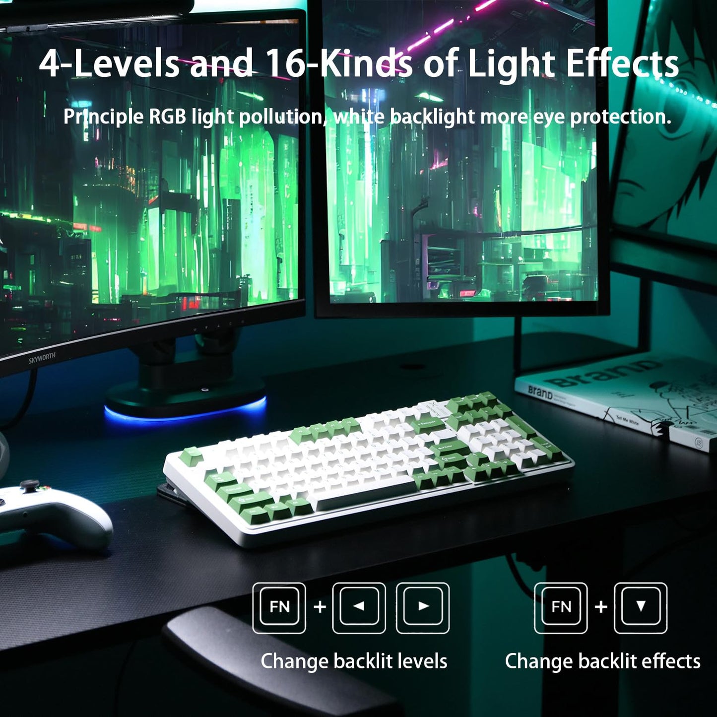 AUSDOM 98Pro Silent Mechanical Keyboard, Wireless Hot Swappable Gaming Keyboard with Backlit,Gasket Structure,Pre-lubed Tactile Switches,2.4GHz/Type-C/Bluetooth Custom Keyboards (Green & White-Silent)
