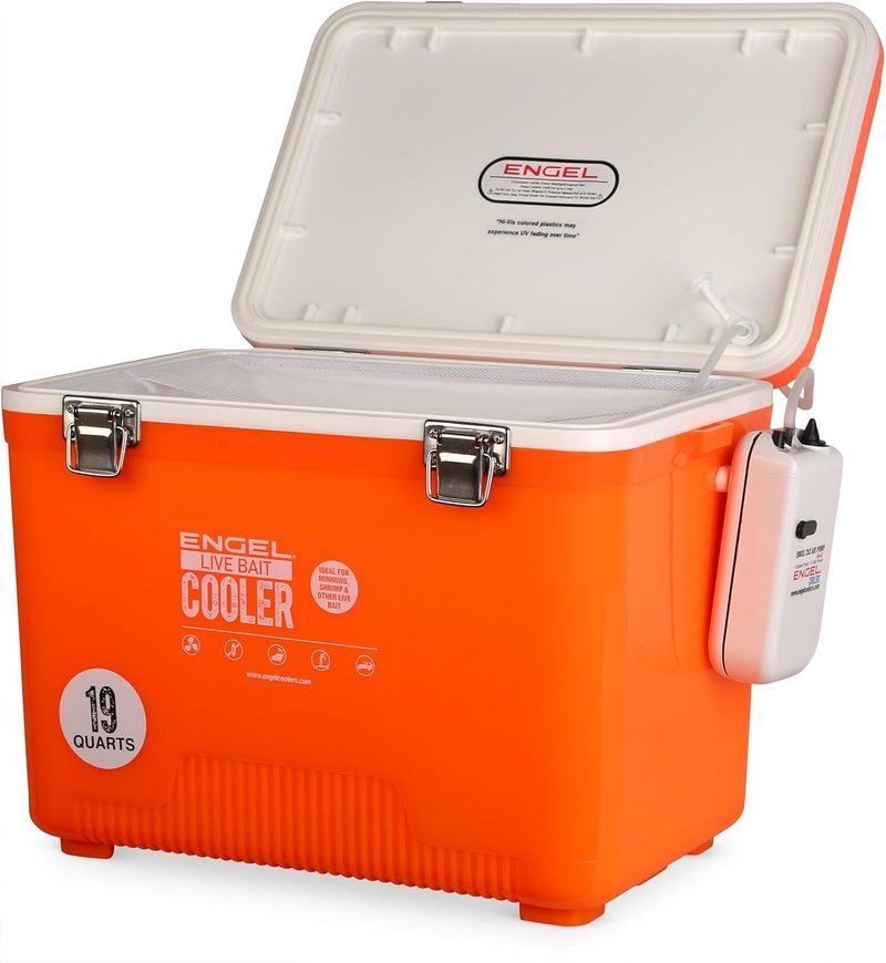 Engel Live Bait Cooler Box - Portable Fishing Station with 2-Speed Aerator Pump | Ideal for Shrimp & Live Fish