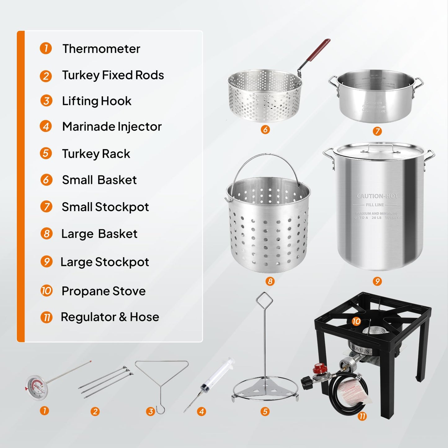 ROVSUN 30QT Turkey Fryer & 10QT Fish Fryer Kit w/ 55,000BTU Propane Stove, Aluminum Outdoor Deep Fryer & Seafood Boiler Steamer w/Baskets, Thermometer, Marinade Injector, Turkey Rack & Rack Lifter
