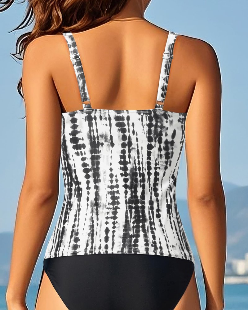 Aqua Eve Tankini Tops for Women Swimwear Top Only Tummy Control Bathing Suit Top No Bottom (Available in Plus) Black Tie Dye S