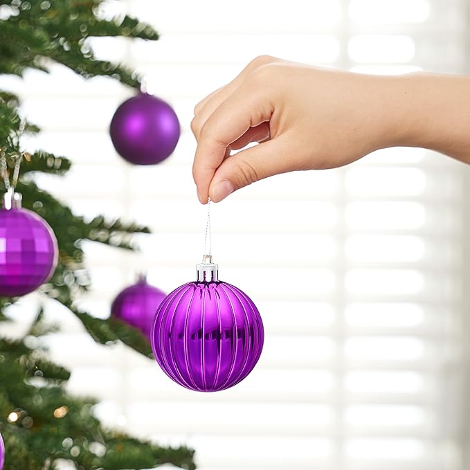 JOIEDOMI 24 Pcs Purple Christmas Balls Ornaments Set, 2.36" Christmas Tree Ornaments Shatterproof, Xmas Balls Hanging Decorations for Tree Wreath Garland Holiday Wedding Indoor Party Decor