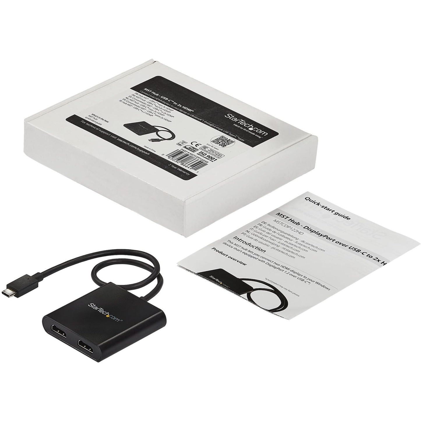 StarTech.com USB-C to Dual HDMI Adapter, USB Type-C Multi-Monitor MST Hub, Dual 4K 30Hz/1080p 60Hz HDMI Laptop Display Extender/Splitter, Extra-Long Built-In Cable, Windows Only (MSTCDP122HD)