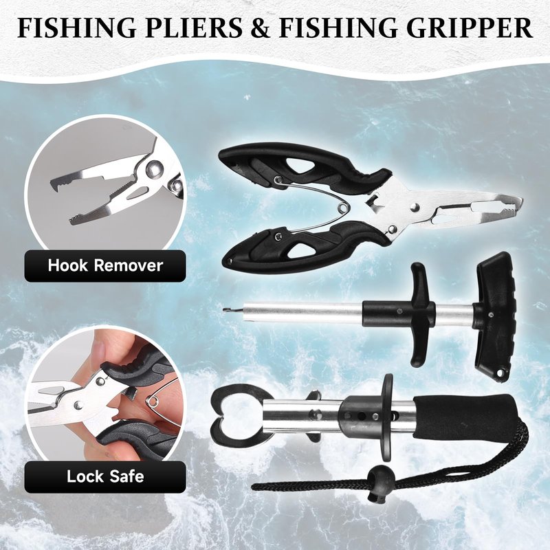 FUNANASUN 117Pcs Fishing Backpack with Tackle Boxes, Waterproof Fishing Tool Kit with Pliers, Fish Hook Remover, Lip Gripper Ideal Gift for Boys, Grandsons, Husband