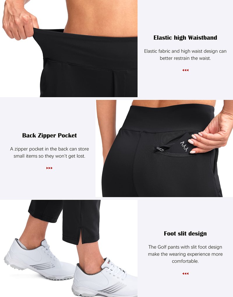 YYV Women's Golf Pants Stretch Work Ankle Pants High Waist Dress Pants with Pockets for Yoga Business Travel Casual(Black Large)