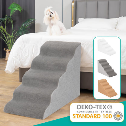 Uross Dog Stairs for Small Dogs- Dog Steps Stairs Ramps for High Bed Couch, High Density Foam Pet Steps Stairs for Dogs to Get on Bed, 5 Tiers Cat Doggy Steps Ramps for Joint Pain Dog(Gray)