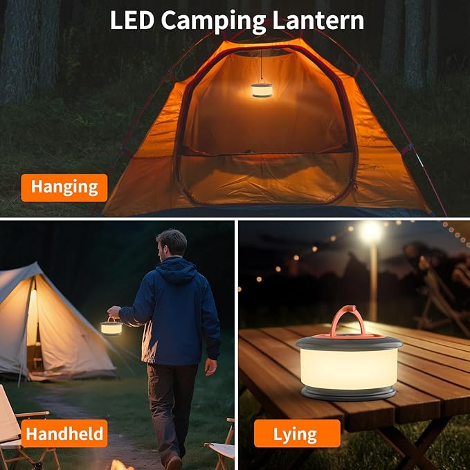 Camping String Lights, 3 in 1 Outdoor Camping Light with 6 Lighting Modes, Quick Storage 32.8FT Rechargeable Tent Lantern, Portable LED Hanging Light for Outdoor Patio Awning Garden Party