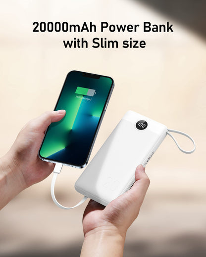 VEEKTOMX Portable Charger Built-in Cables,10000mAh Power Bank for iPhone,Fast Charge USB C Battery Pack Travel Essentials Powerbank Compatible with iPhone 17/16/15/14, Samsung S25/24, Android, etc
