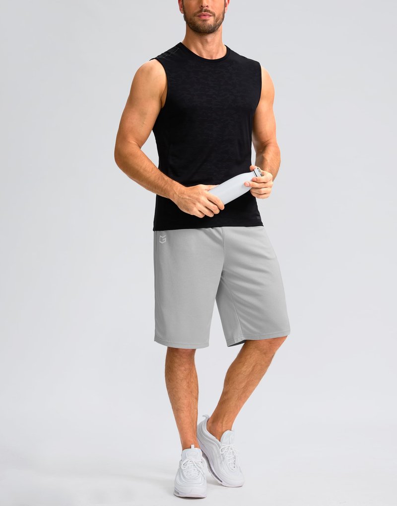 G Gradual Men's Athletic Shorts with Pockets 9" / 11" Long Basketball Shorts Lightweight Quick Dry Gym Workout Shorts for Men(Light Gray,4XL)