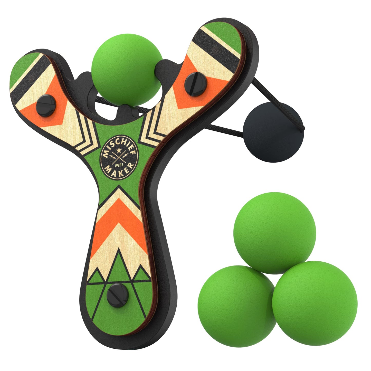 Mighty Fun! Mischief Maker® Wooden Slingshot for Kids with Soft Foam Balls (Green)