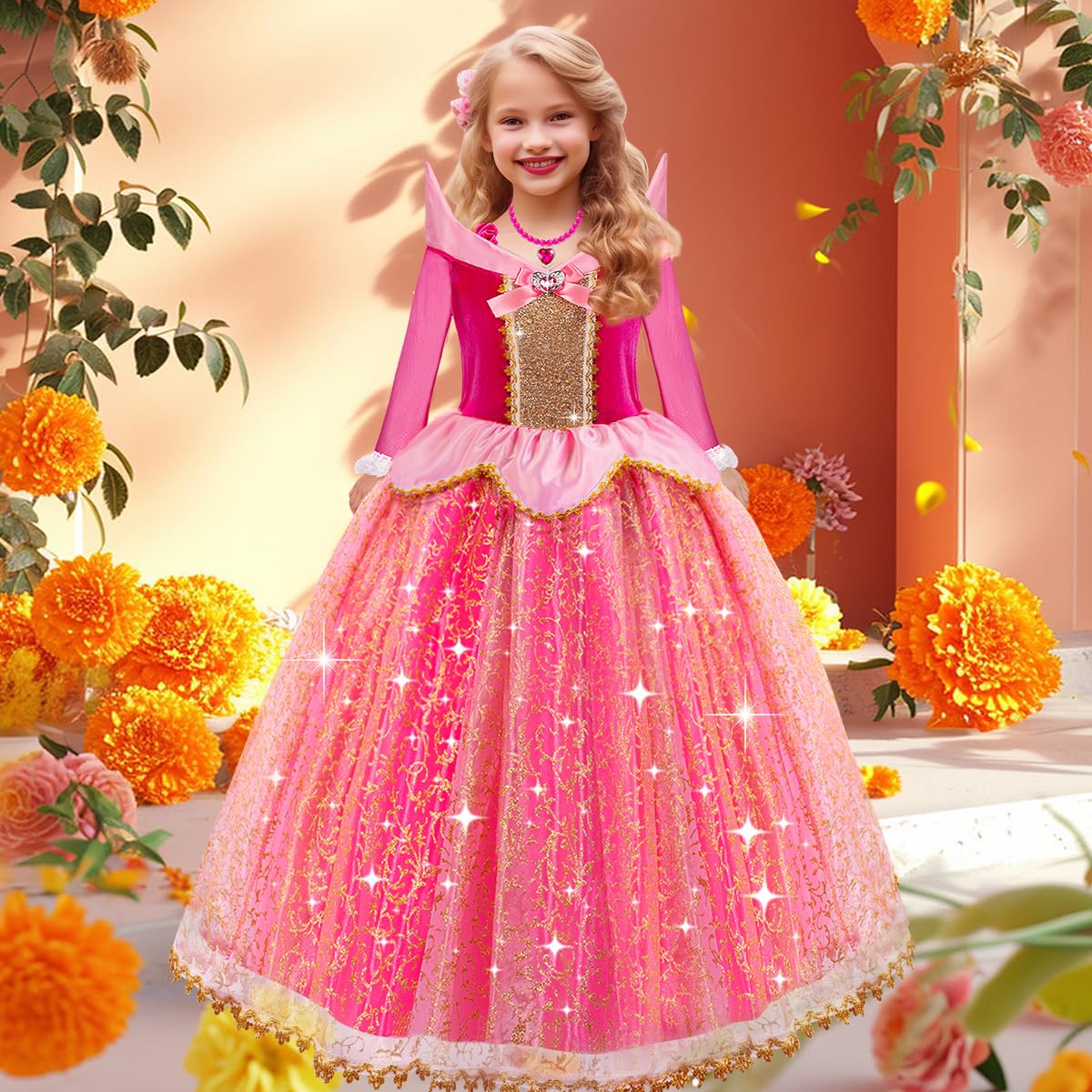 Meland Princess Dresses for Girls - Light Up Princess Dress Up for 3-10 Year Old, Costume for Girls Halloween Birthday