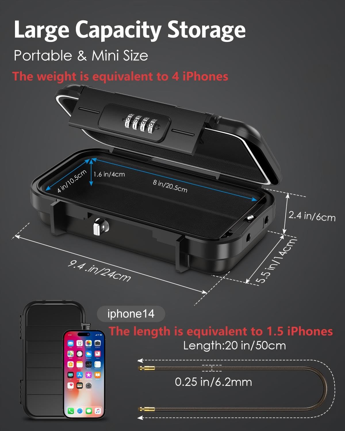 AMIR Portable Safe Box, Combination Security Case LockBox with Code, Waterproof Anti-Theft Mini Travel Safe Box with Removable Chain, Portable Lock Box for Home, Office, Christmas