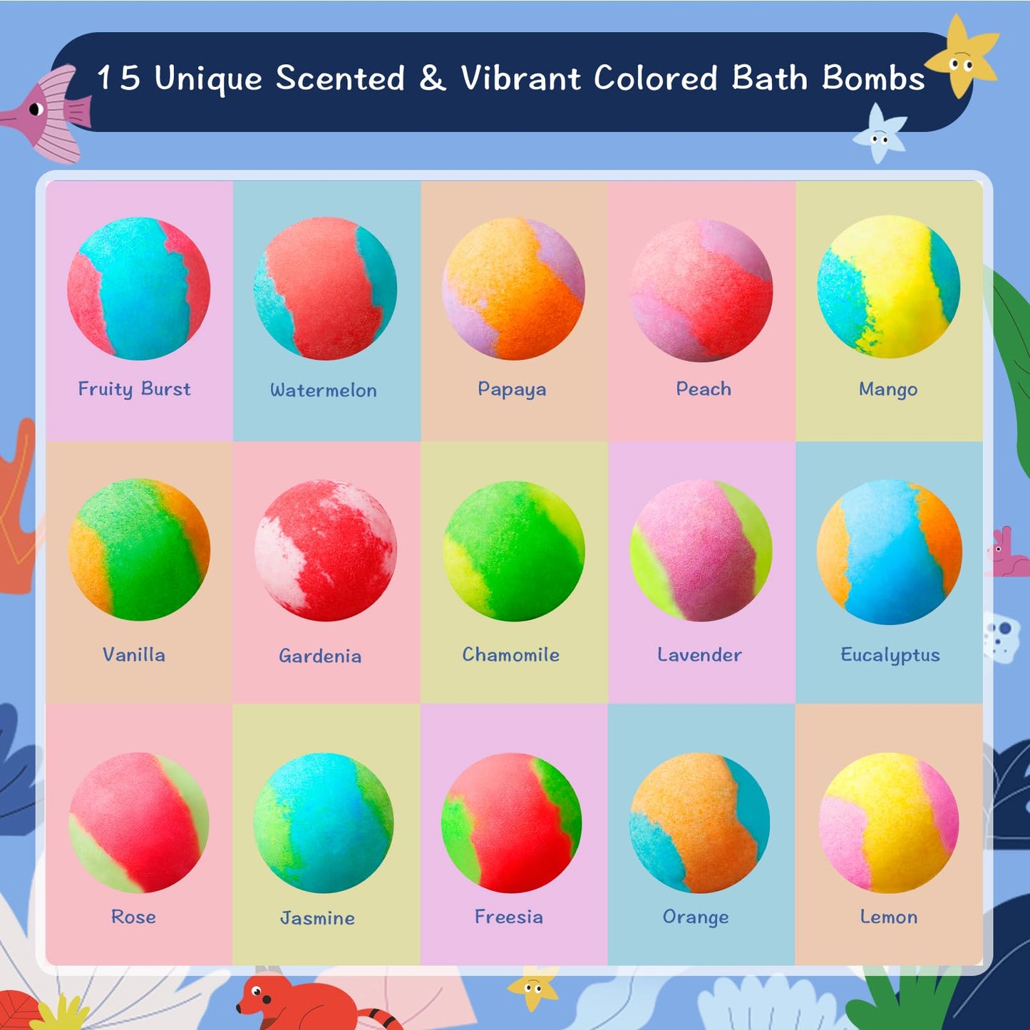 Sea Surprise Bath Bombs for Kids – 15 Pack Fizzy Gift Set with Hidden Ocean Toys, Gentle & Scented, Kid-Safe & Fun Bath Time, Great Summer Treats & Birthday Gifts for Boys and Girls