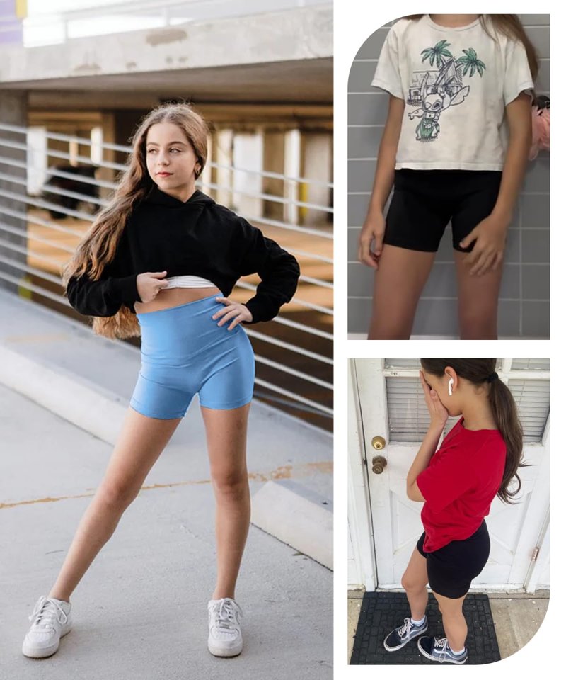 SKIDREAM Girls 4'' High Waisted Biker Shorts, Stretchy Athletic Workout Running Shorts for Kids and Teens Black
