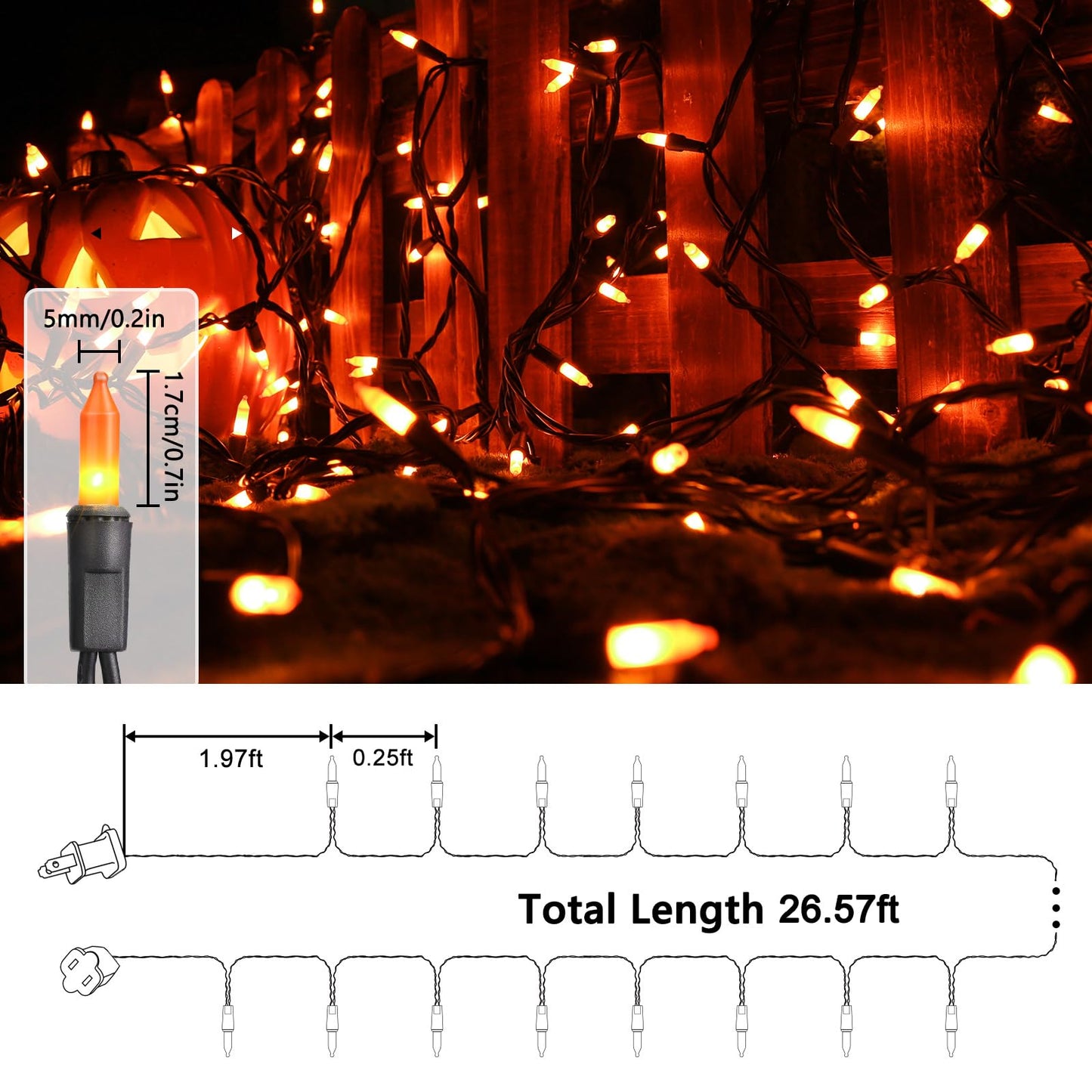 Toodour Orange Halloween Lights, 25ft 100 Count Incandescent Halloween String Lights, UL Certified Connectable Mini Bulbs Orange String Light for Home, Garden, Porch, Party, Indoor Decorations