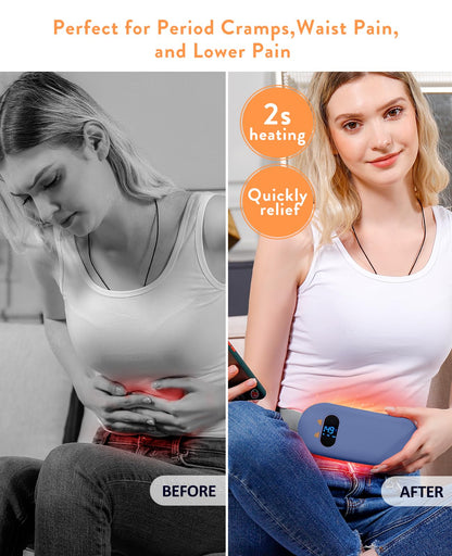 Portable Heating Pad for Period Cramps: Cordless Menstrual Heating Pad with 6 Heat Levels and 6 Massage Modes, 3s Fast Heating Gift for Women and Girl(Pink)