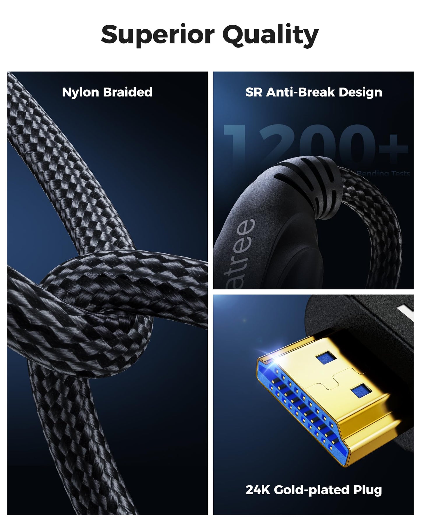 Cratree HDMI Cable 5M,8K High Speed HDMI Cable Long,4K 120hz 8K 60hz 10K 48Gbps,HDCP 2.3 Dolby Atmos Vision eARC Compatible with HDTV PS5 Xbox Blu-ray Monitor Laptop