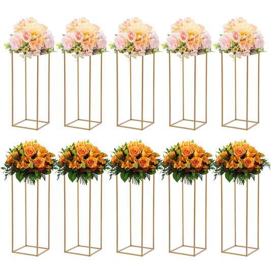 10PCs Wedding Centerpiece Flower Stand,31.49inch Gold Flower Vases,Tall Metal Vase Column Rectangular Flower Display Rack for Home Party Wedding Decoration