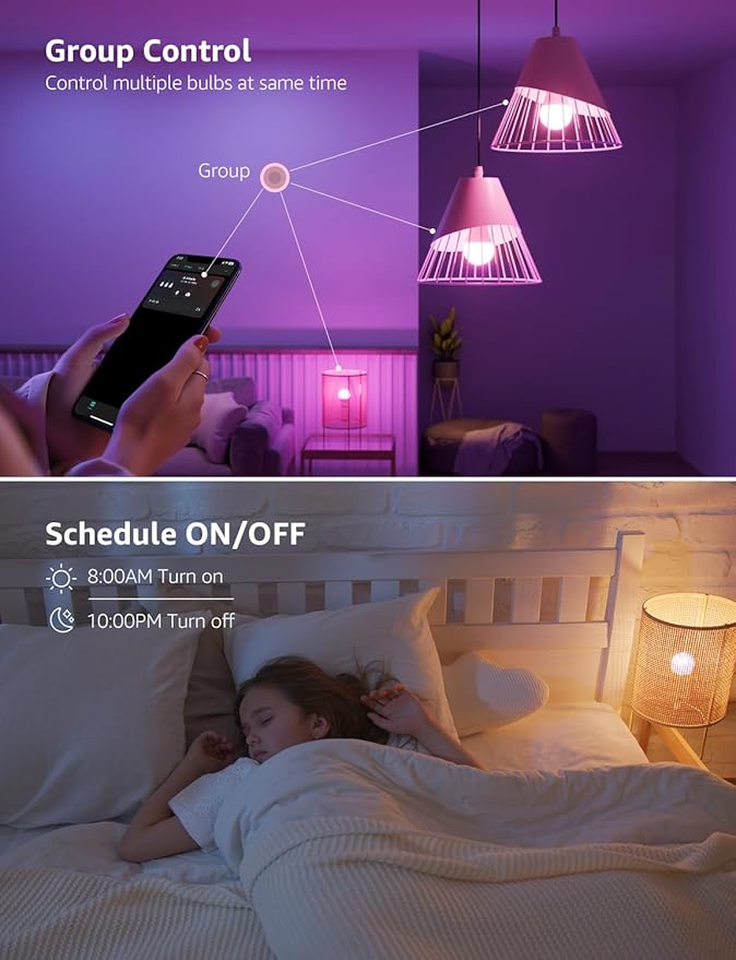 Lepro B1 AI Smart Light Bulbs - WiFi & Bluetooth RGBWW Color Changing LED Bulb Works with Alexa & Google Assistant, Personalized Al Lighting Designer, AI Voice Control, Music Sync, 2.4GHz Only, 1 Pack