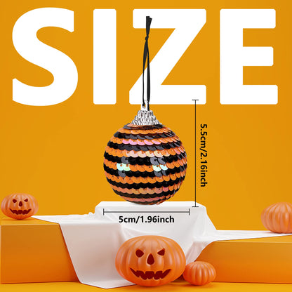 12pcs Halloween Ball Ornaments - 2" Halloween Sequin Hanging Ball - Scary Halloweens Theme Hanging Balls for Wreath Ornaments and Party Decoration