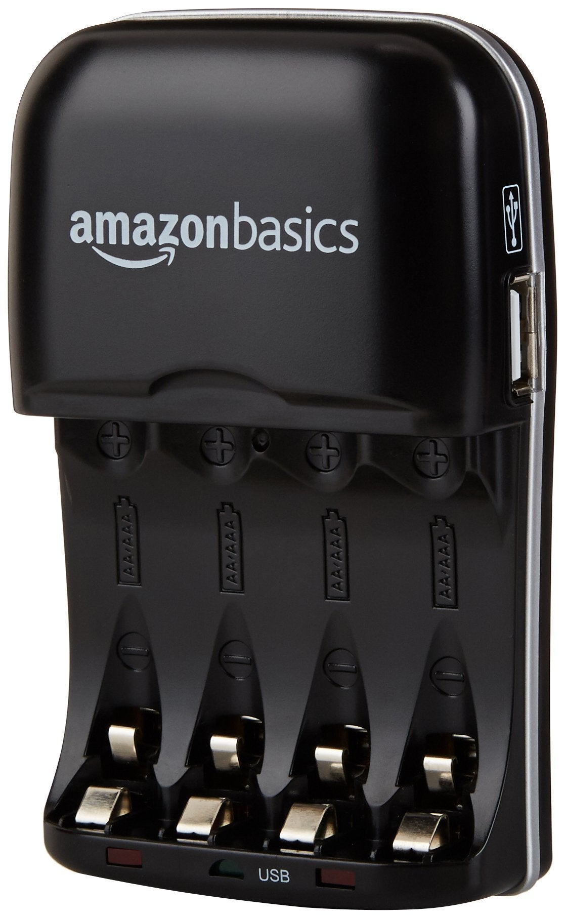 Amazon Basics Rechargeable Battery Charger for AA & AAA Nickel-Metal Hydride (NiMH) Batteries with USB Charging Port, Black