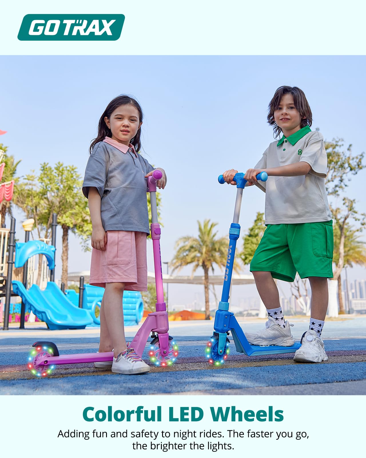 Gotrax K03 Kick Scooter for Kids, 5" LED Lighted Wheels and Adjustable Handlebars, Lightweight Design and Anti-Slip Deck, Max Load 110 Lbs, Kids Scooter for Boys & Girls Ages 3+, Blue