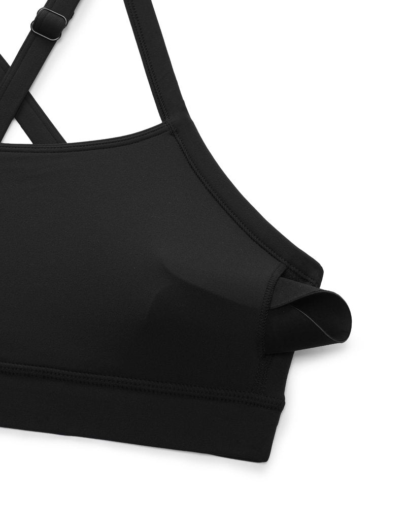 CRZ YOGA Butterlift Cut-Out Cross Back Sports Bras for Women - Medium Impact Adjustable Thin Straps Pilates Padded Gym Tops Black XX-Small