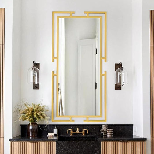 Large Mirror Wall Decor, 46.5"x23" Gold Mirror with Metal Frame for Bedroom, Living Room, Bathroom, Horizontal/Vertical