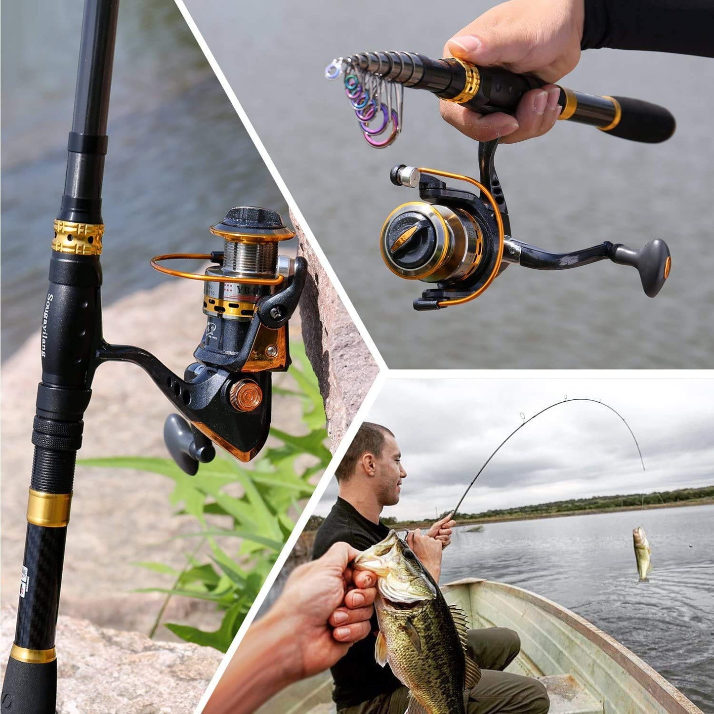 Sougayilang Fishing Rod Reel Combos Carbon Fiber Telescopic Pole with Spinning Reel Line Lures, Fishing Gear Accessories for Travel Saltwater Freshwater Fishing-2.1M/6.89Ft
