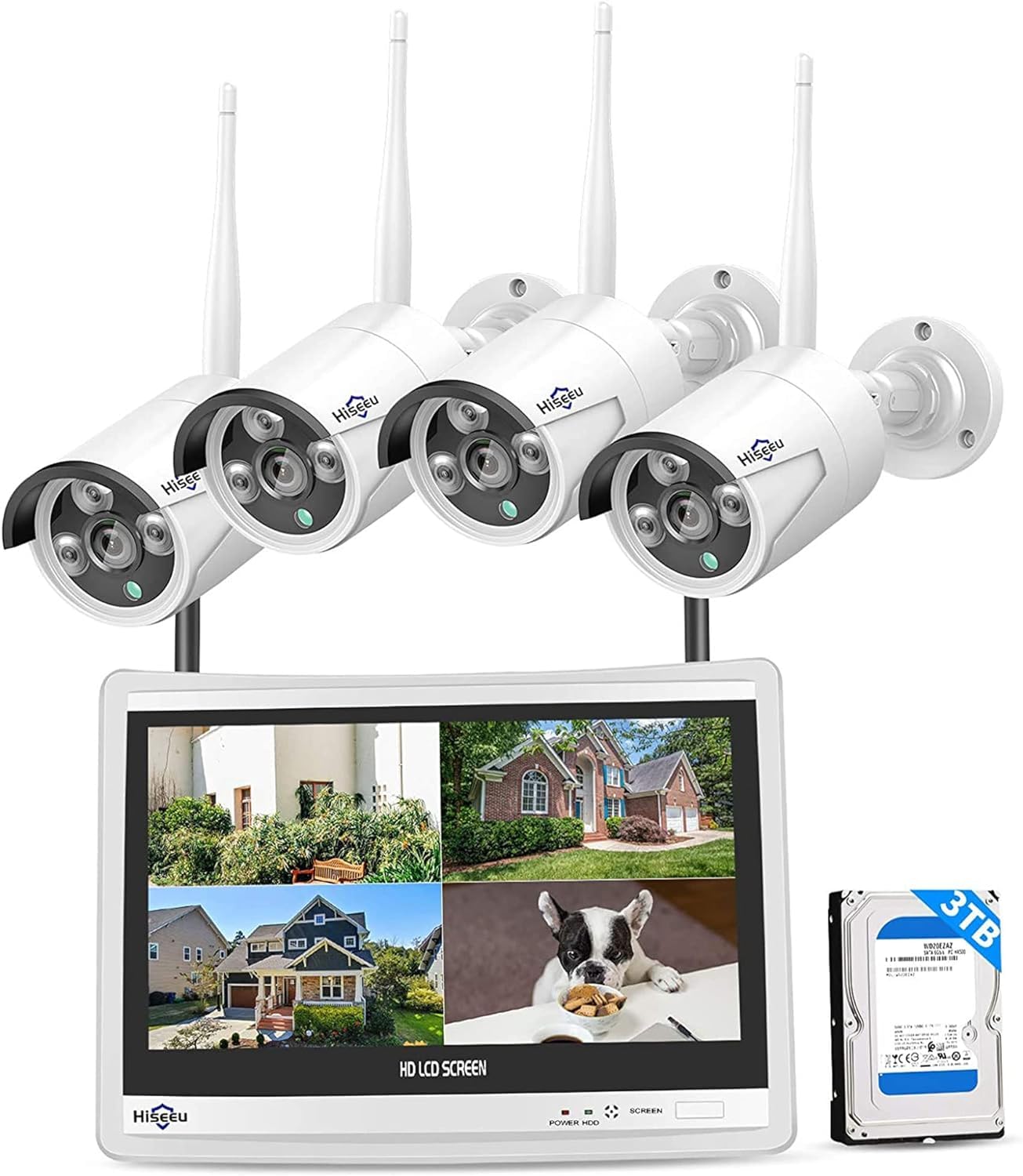 Hiseeu Wireless Pro WiFi Security Camera System, 16CH 4K NVR Kit, Plug-in Powered 12Pcs 5MP CCTV Home Security Camera System for Indoor/Outdoor, Night Vision, Waterproof, Motion Detection, 3TB HDD