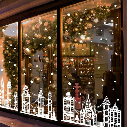 Vellibring 72" Christmas Window Clings,Winter House Window Decals White Simple Style Reusable Non Adhesive Street Scene Border Stickers for Home Cafe Shopping Mall Glass Door Christmas Decor