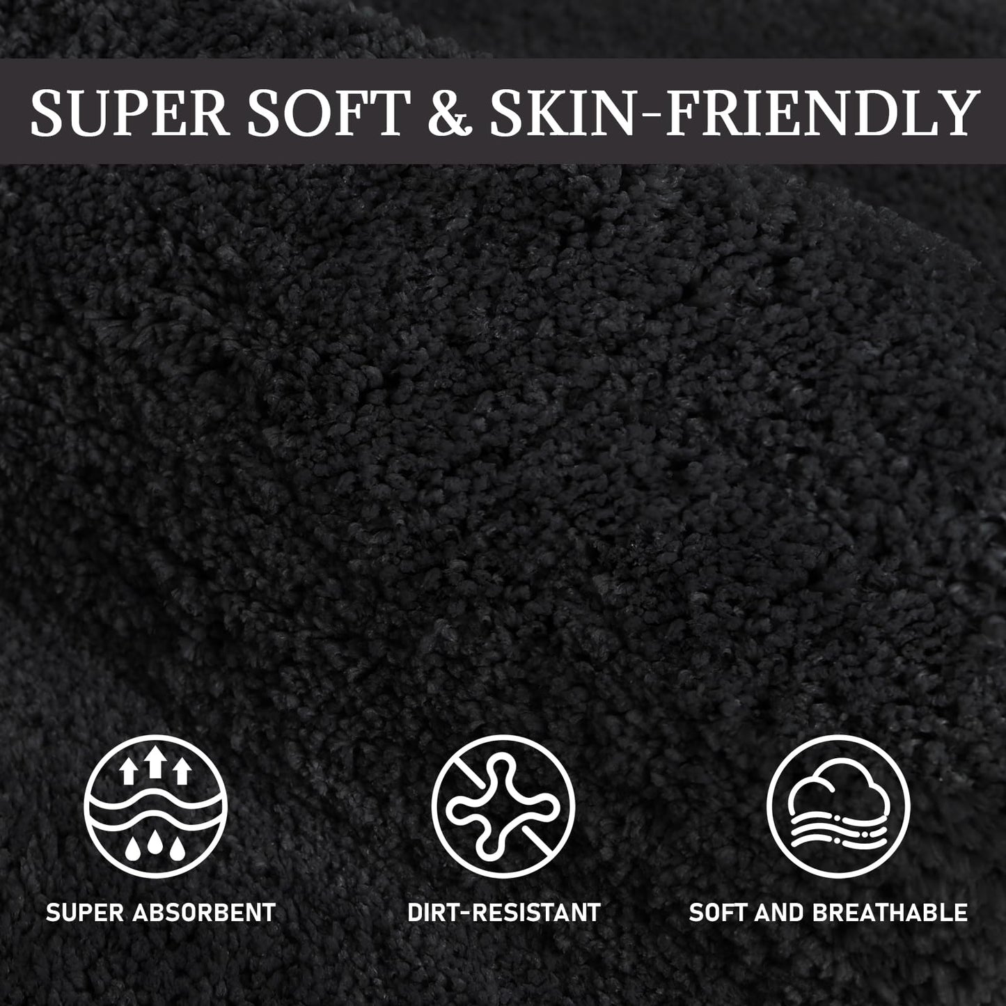 PROOVEELLY Black Bathroom Rugs 59.8"x29.9", Extra Soft Absorbent Thick Shaggy Bath Rugs, Non Slip Quick Dry Bath Mat, Machine Washable Bath Rugs for Bathroom, Microfiber Rugs for Shower Bathtubs