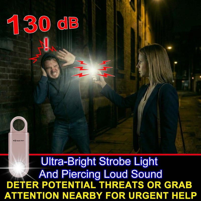 130dB Keychain Siren Ultra Bright Strobe Light. Loud Sound Personal Safety Alarm. SOS Emergency Alerts for Women, Girls, School Children, Night Runners, Hiking. Bear Alarm Deterrent. Pink