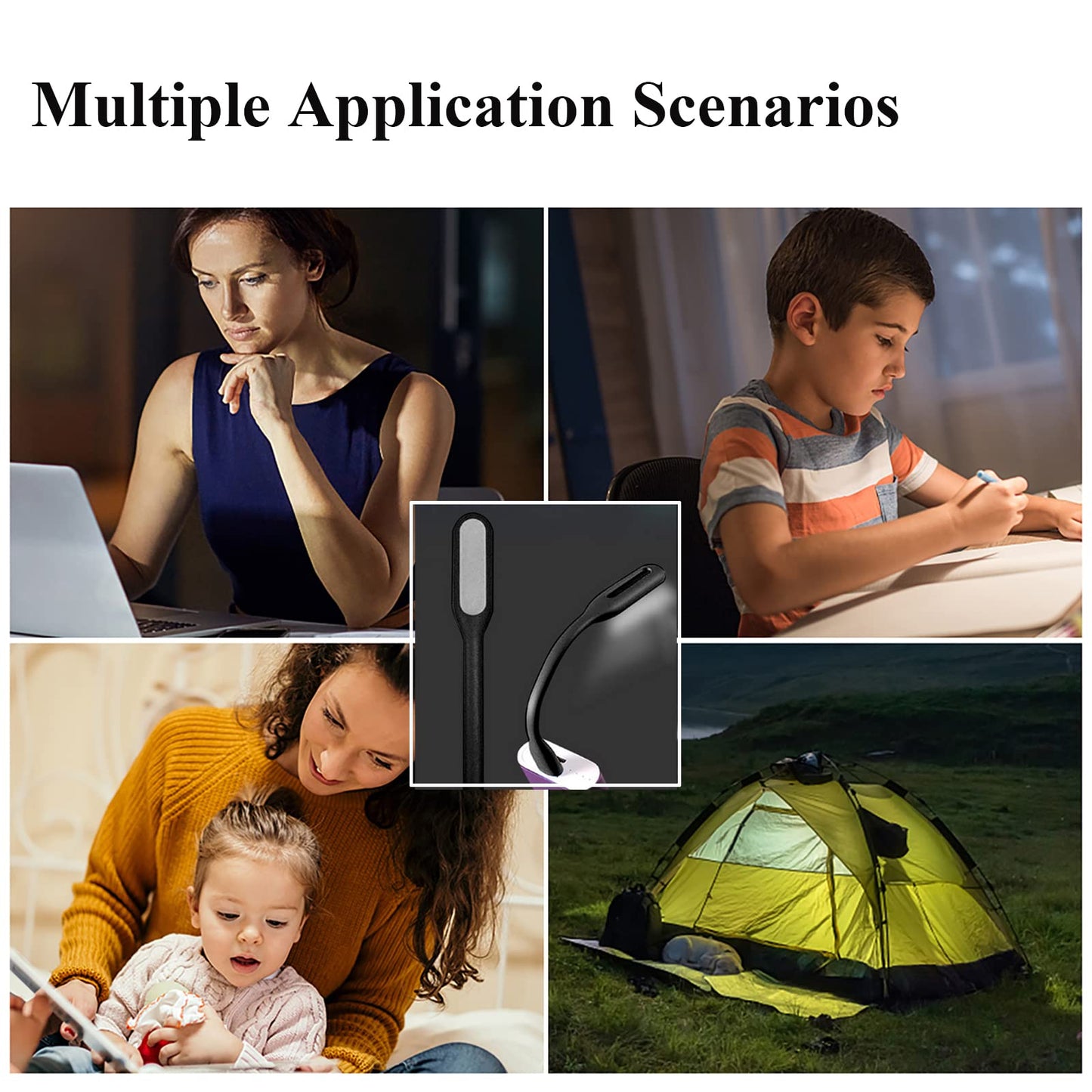 Mini Flexible Light, Portable USB Led Reading Night Lamp for PC Laptop Computer Notebook Power Bank - 2 Pack (Black)