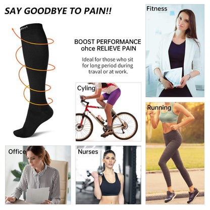 QXURkut 3 Pairs Compression Socks for Men Women 15-20mmHg Compression Stockings Flight Socks Sports Knee High Long Socks (L-XL)