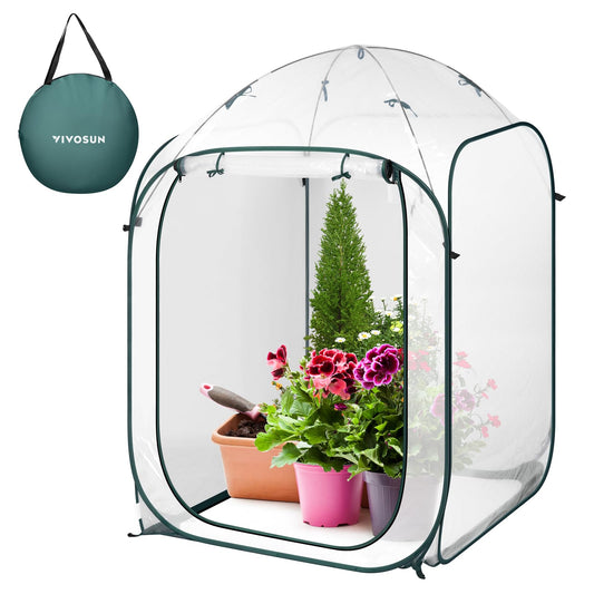 VIVOSUN 39x39x63-Inch Portable Walk-in Greenhouse, with PVC Cover & Detachable Base, Instant Pop-up and Folding, Mini Greenhouse with Roll-Up Door & Mesh Window for Indoor Outdoor, Wind Ropes Included