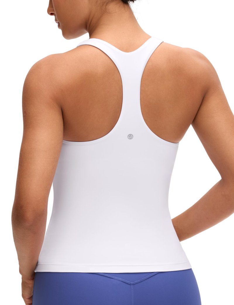 CRZ YOGA Butterluxe Workout Racerback Tank Tops for Women - Padded Athletic Spandex Yoga Shirts with Built in Bra White Large
