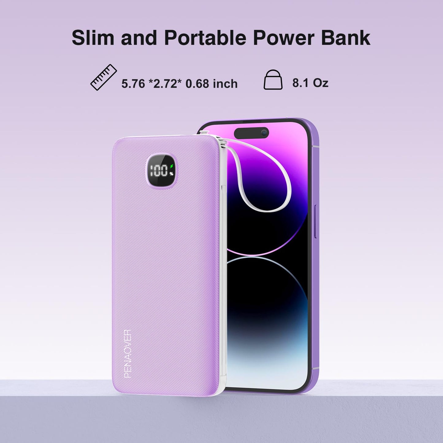 Portable Charger with Built-in Cables&AC Wall Plug,Slim 10000mAh 22.5W Fast Charging Power Bank,5 Output 2 Input USB-C External Battery Pack Compatible with iPhones,Samsung,Android, etc