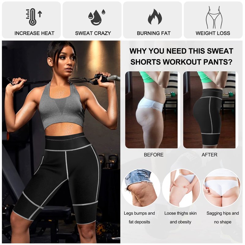 TrainingGirl Women's Hot Neoprene Sauna Sweat Shorts with Pocket Weight Loss Slimming Pants Workout Body Shaper Yoga Leggings (Black, L (See in Last Picture))
