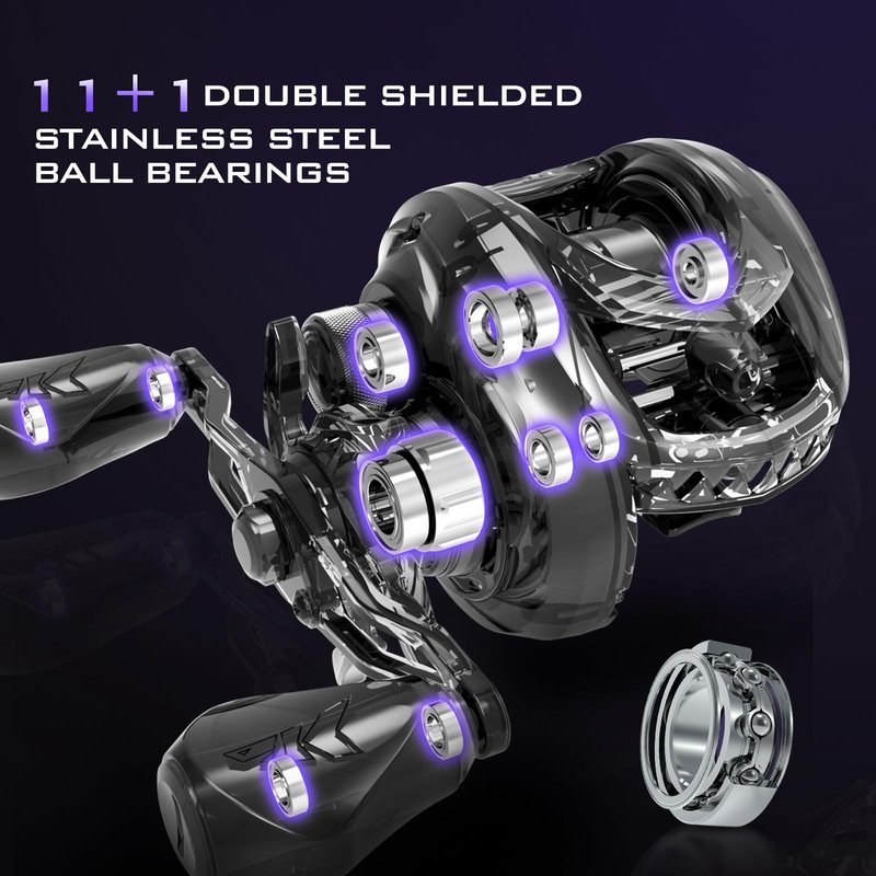 KastKing MegaJaws Elite Baitcasting Reels, 7.2:1 Gear Ratio, Right Handed, Black Violet, Shallow Spool, No Flipping Switch