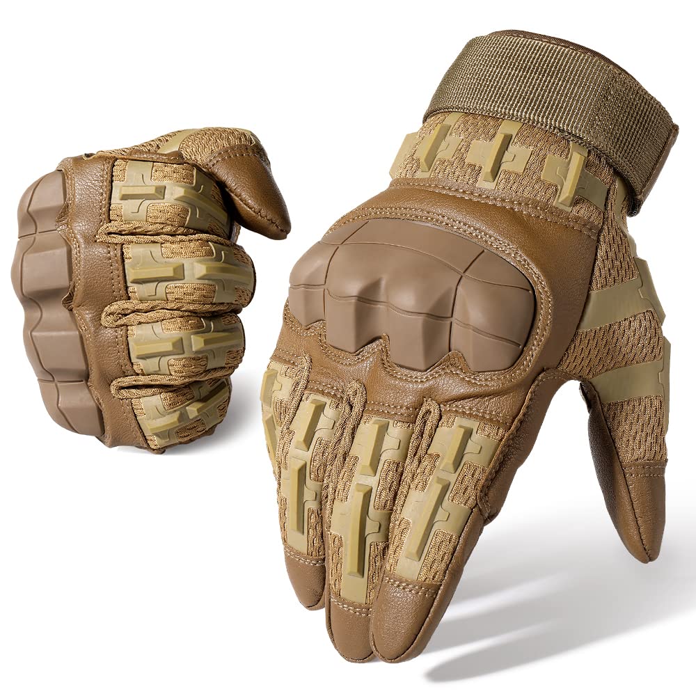 WTACTFUL Touch Screen Motorcycle Tactical Gloves for Men Airsoft Paintball Gear MTB Bike Cycling Cross-Country Motorbike ATV Hunting Hiking Riding Driving Work Outdoor Full Finger Gloves L Brown